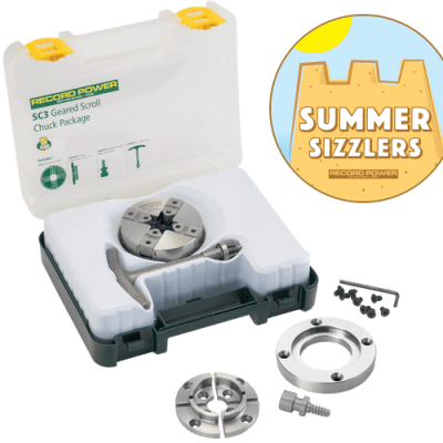 SC3-1X8 SC3 Geared Scroll Chuck Package with 3" Faceplate, 1" x 8 TPI